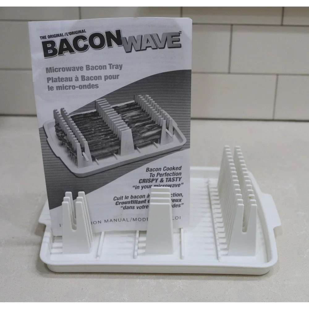 Bacon Wave Microwave Bacon Tray White Plastic Crispy Cooker 5057FE with Manual
